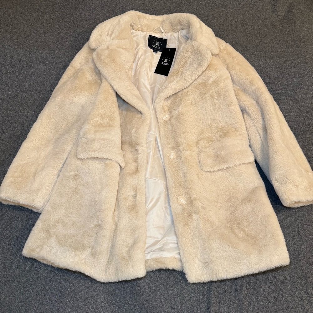 NoLess Cream Faux Fur Coat Cream Size L